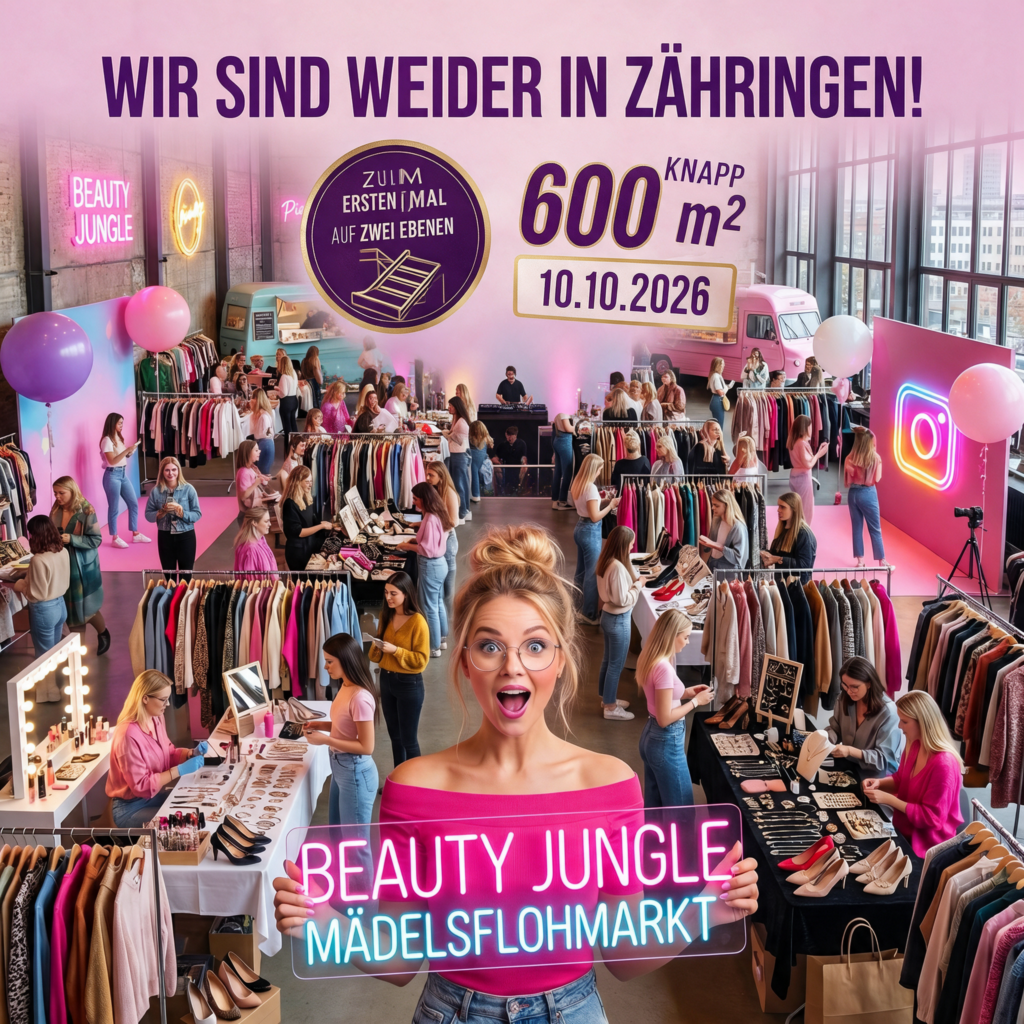 Mädchenflohmarkt Freiburg Oktober Beauty Jungle, Beauty Jungle Freiburg Bürgerhaus Zähringen 10.10.2026, Mädchenflohmarkt Freiburg Secondhand Vintage Fashion, Fashionflohmarkt Freiburg Schmuck Taschen Accessoires, Secondhand Markt Freiburg Beauty Jungle
